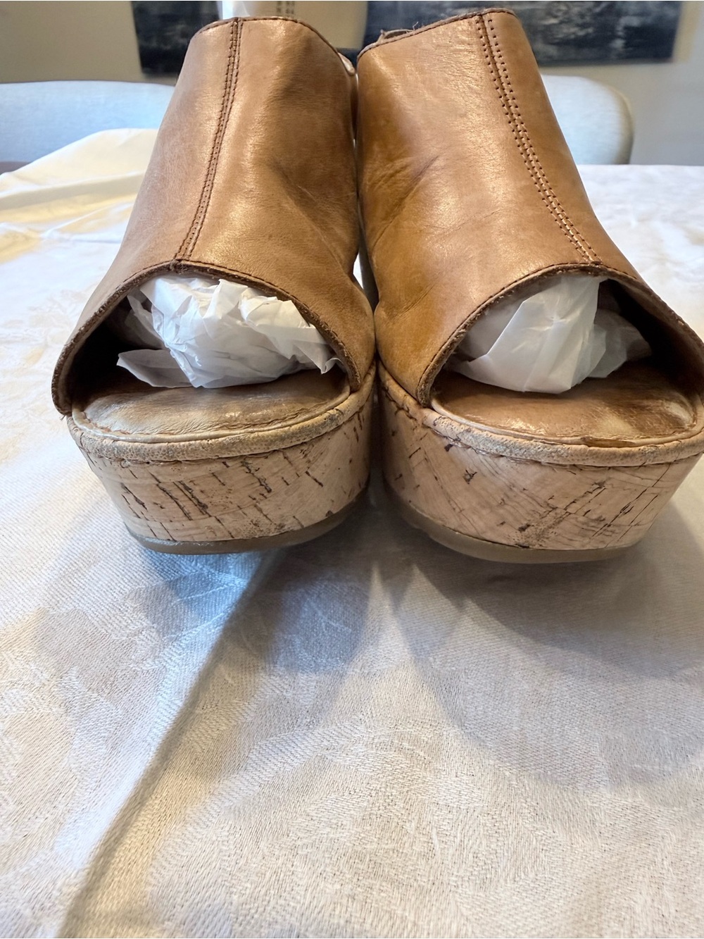 Vintage Born Orbit Leather Wedge Sandals Open Toe Slingback Cork Tan Womens 8 - Picture 6 of 8